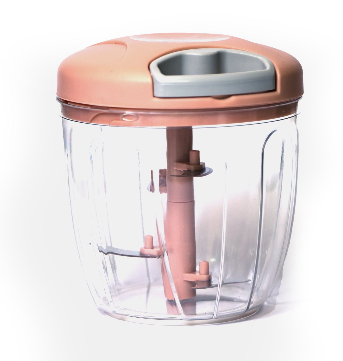 Handheld food chopper with a pink lid o
