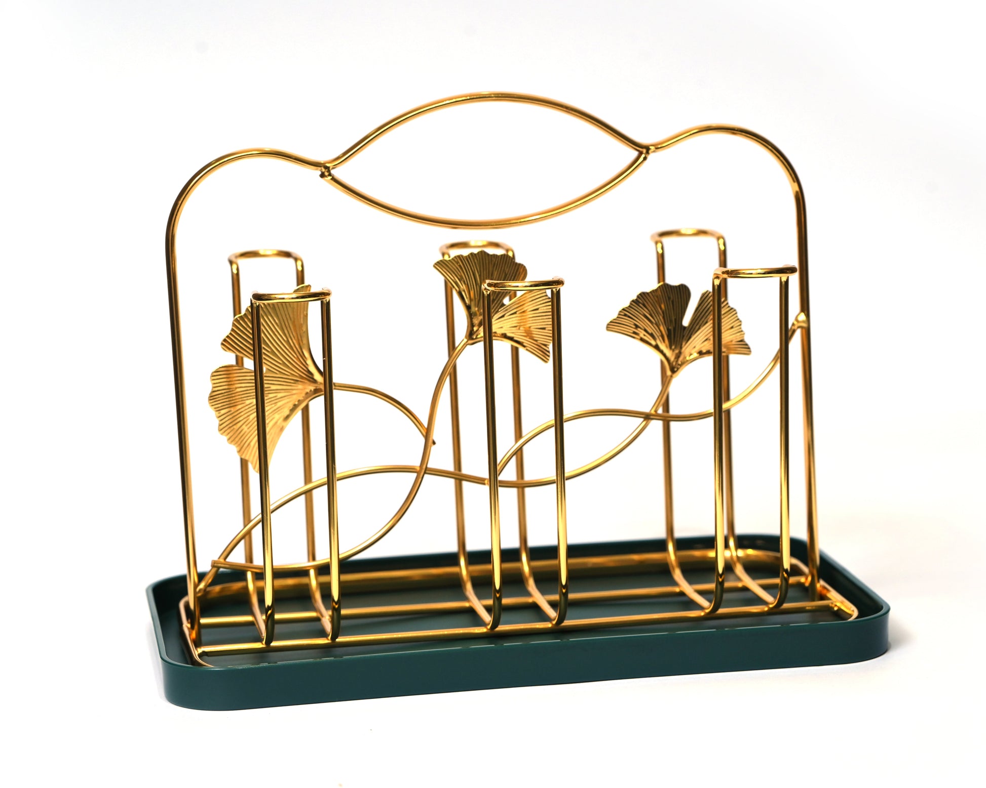 Gold dish rack with green base